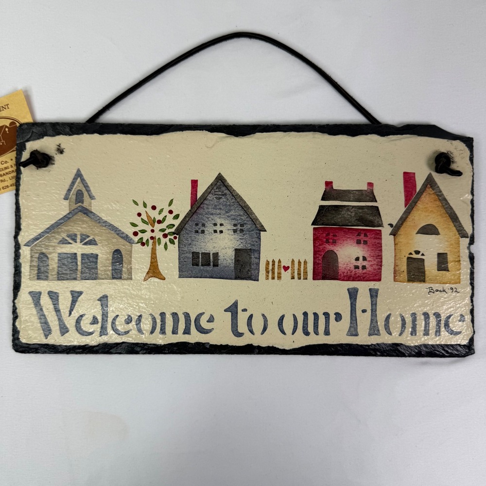 Vintage 1992 Past & Present Lancaster PA Hand Stenciled Slate Welcome Home Sign
